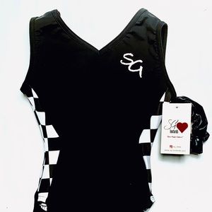 Black and White checkered print gymnastics leotard